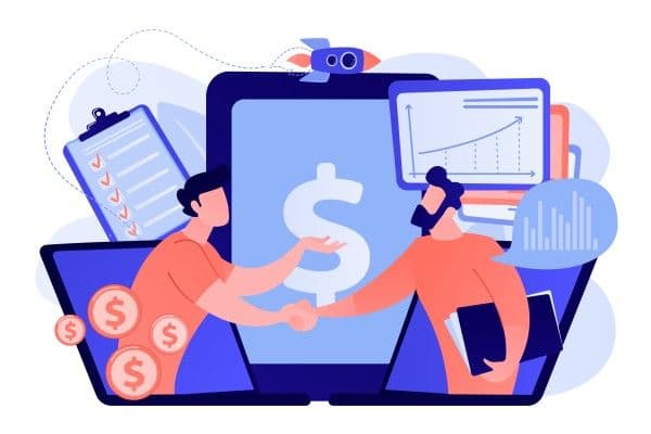ilustración de dos personas acordando una venta, ejemplo de remuneración variable.