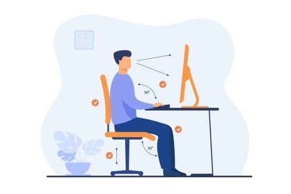 Ilustración que contiene instrucciones para una correcta durante el teletrabajo.