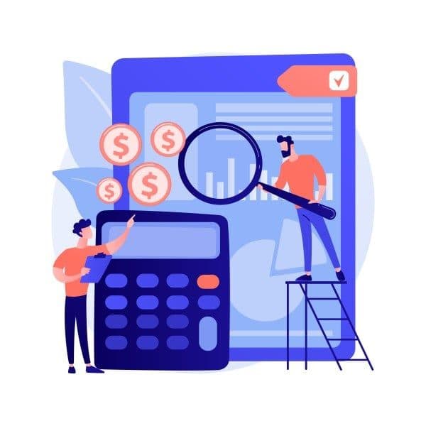ilustración de dos hombres analizando unas cifras económicas.