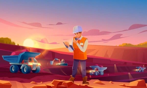 Ilustrador de supervisor trabajando en una faena minera.