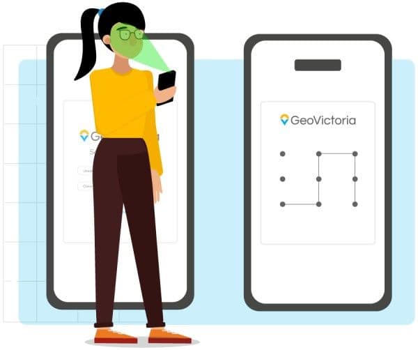 Ilustración de mujer escaneando su rostro con la cámara del teléfono.