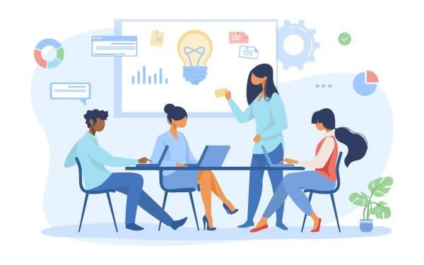ilustración de mujer dirigiendo una jornada de planificación.