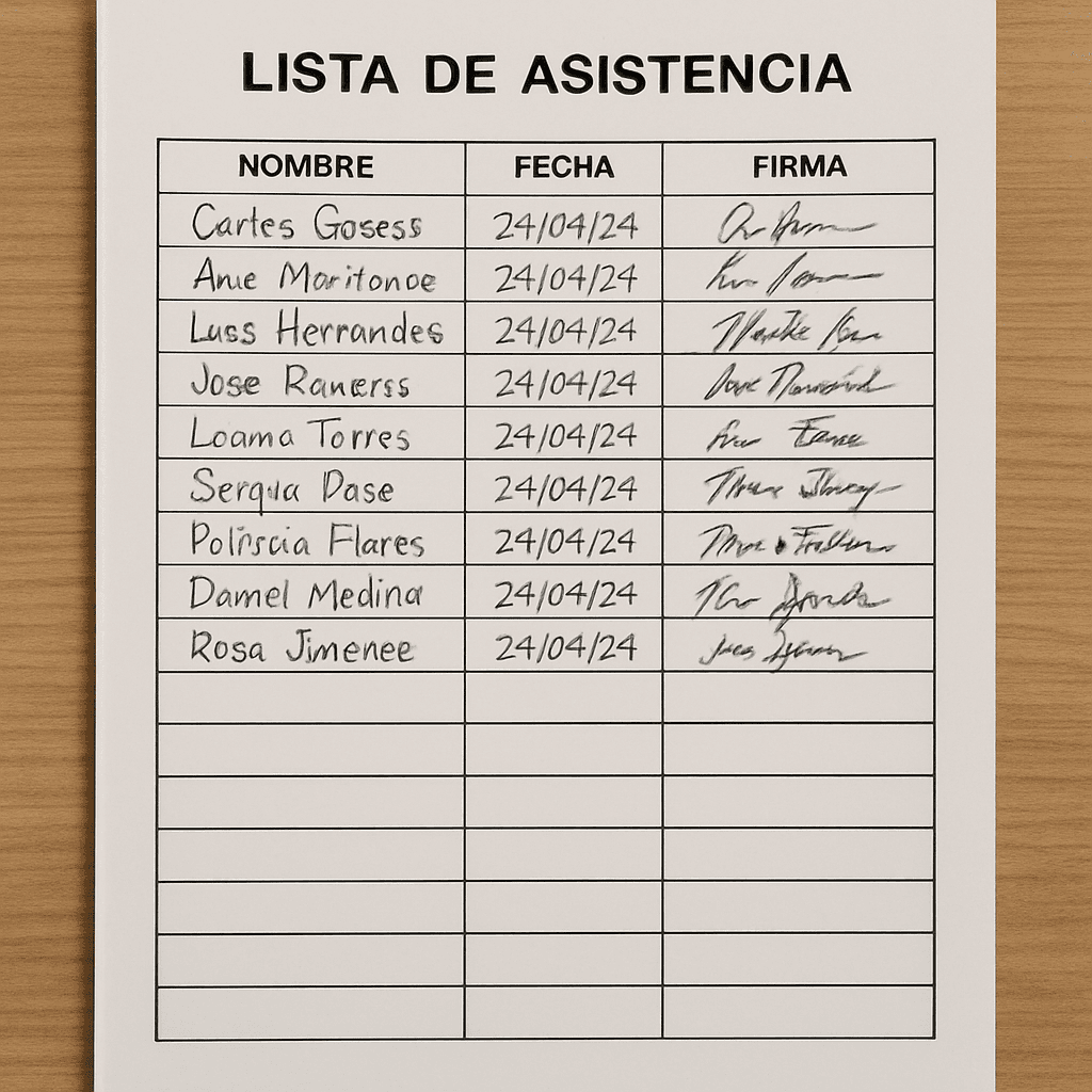 Lista de asistencia para controlar entrada y salida