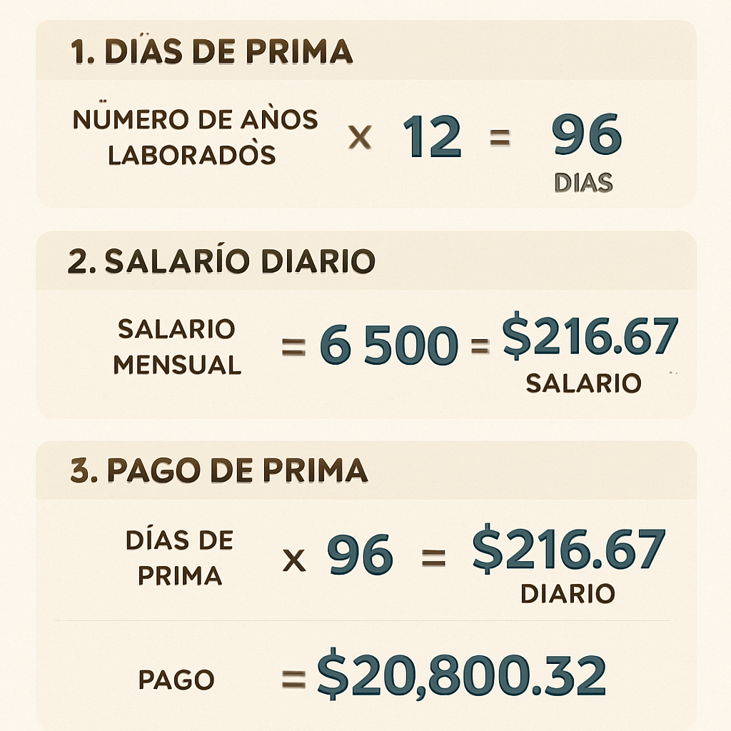 Infografa con el clculo paso a paso del pago de prima de antiguead en mexico