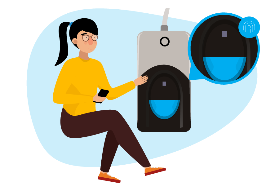 ilustración mujer con celular en la mano y pantalla de celular y listado