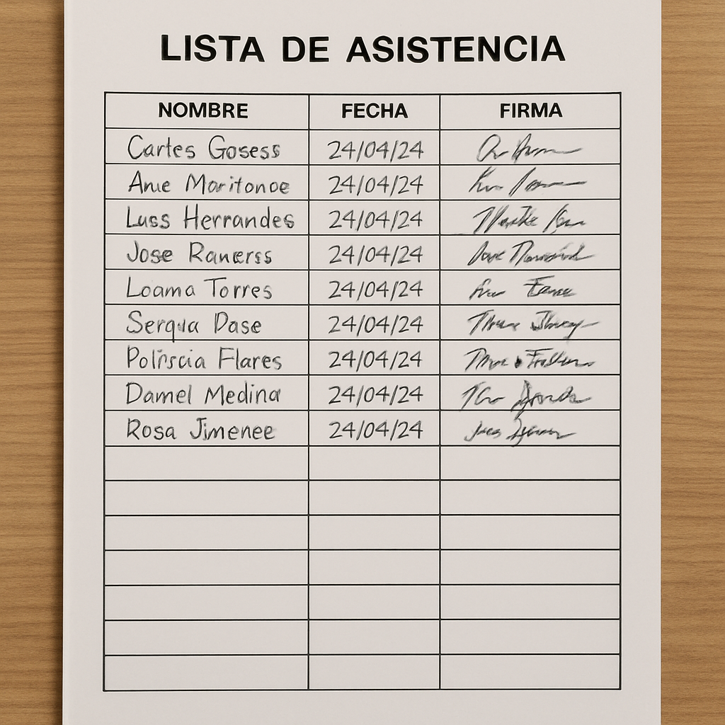 Lista de asistencia para controlar entrada y salida