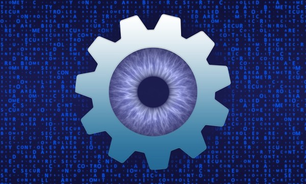 Infografía de engranaje con pupila humana