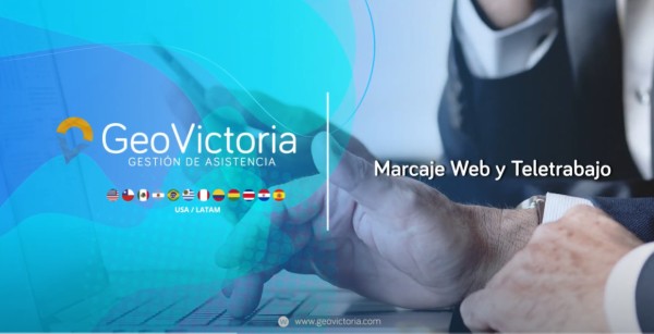 Lámina de presentación de marcaje web de Geovictoria. Ideal para el teletrabajo en Chile.