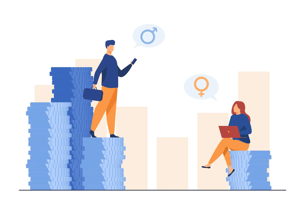 ilustración que muestra a un hombre ganando más salario que una mujer